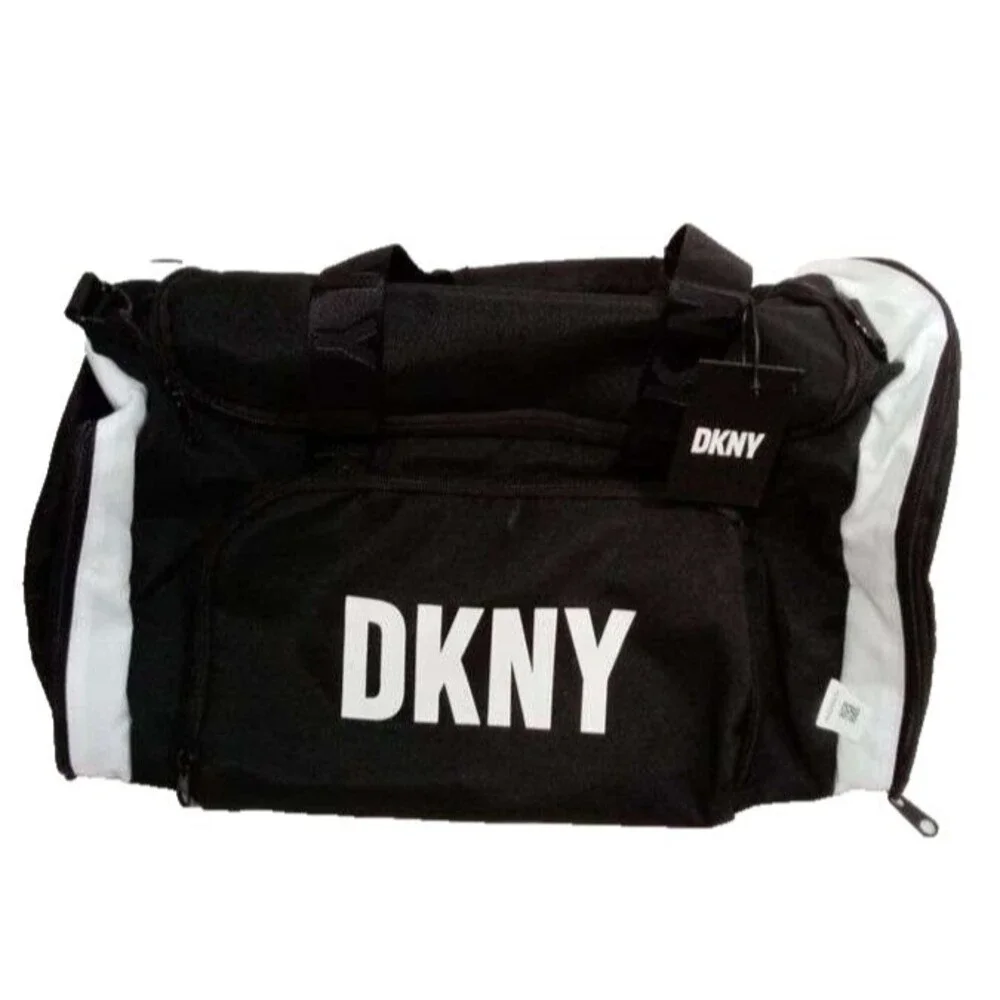 DKNY Black Duffel/Gym Bag - Sports Gym Travel Bag - Black Gym Bag - DKNY Brand